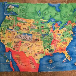 Map of USA Fabric Panel for Hanging, Quilts, etc Never used